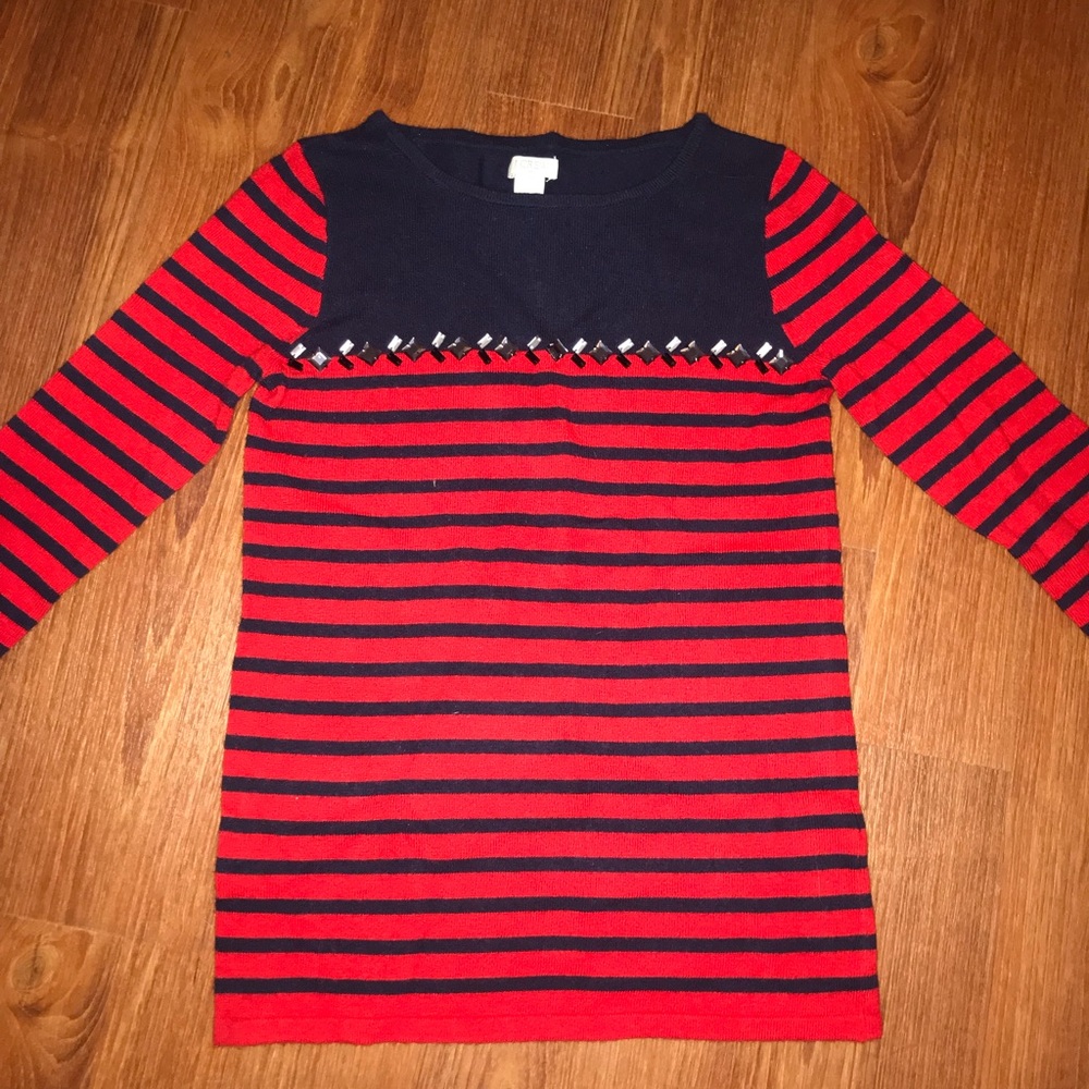 J. Crew Brenton Red and Navy Striped Sweater